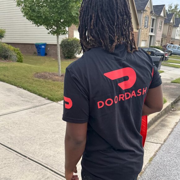 Reflective DoorDash Tshirt Food Delivery Driver (Red Black Dash T-shirt) - Picture 8 of 12
